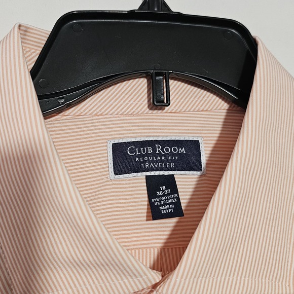 Club Room Men's Regular Fit Traveler Fine Stripe Orange Dress Shirt XXL 18 36/37 - Picture 5 of 6
